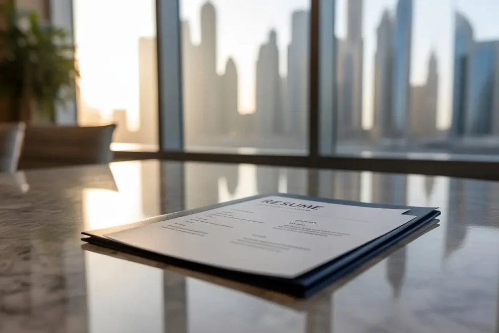 Graduates preparing resumes for Jobs in Dubai for freshers