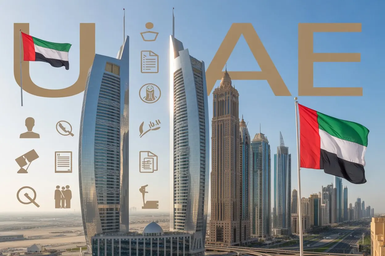 UAE government jobs banner featuring UAE skyline and official symbols