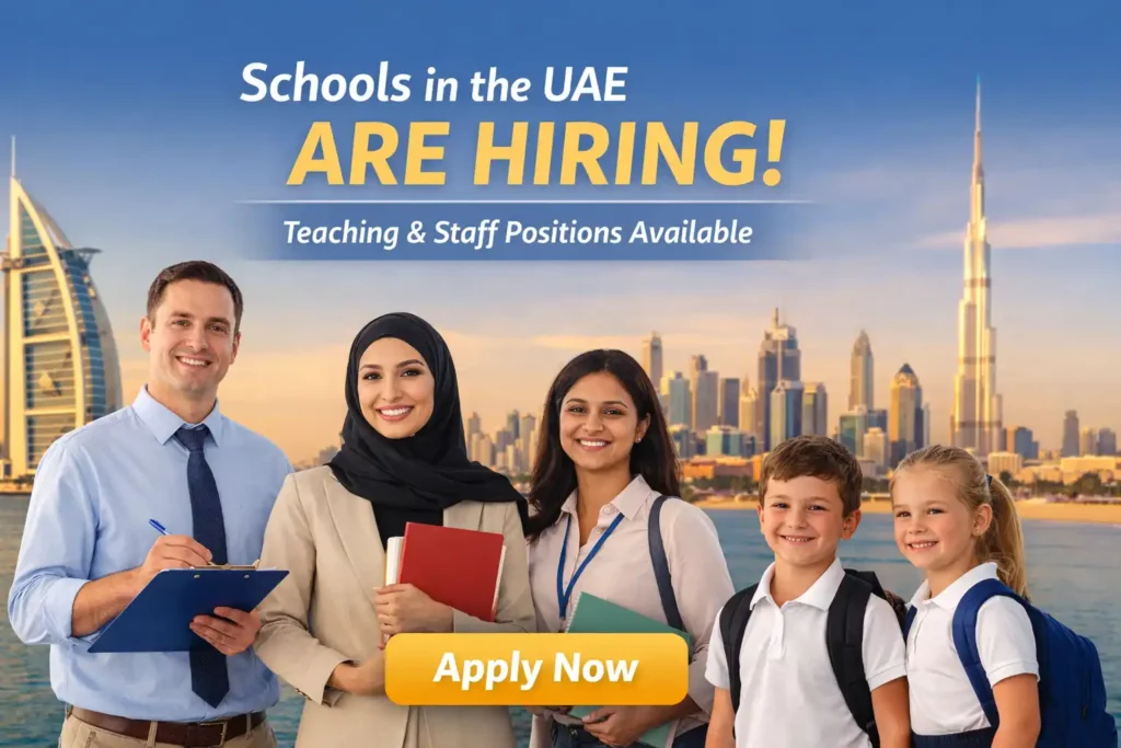 Home 2 Hiring banner showing top schools in the UAE recruiting teachers and staff.