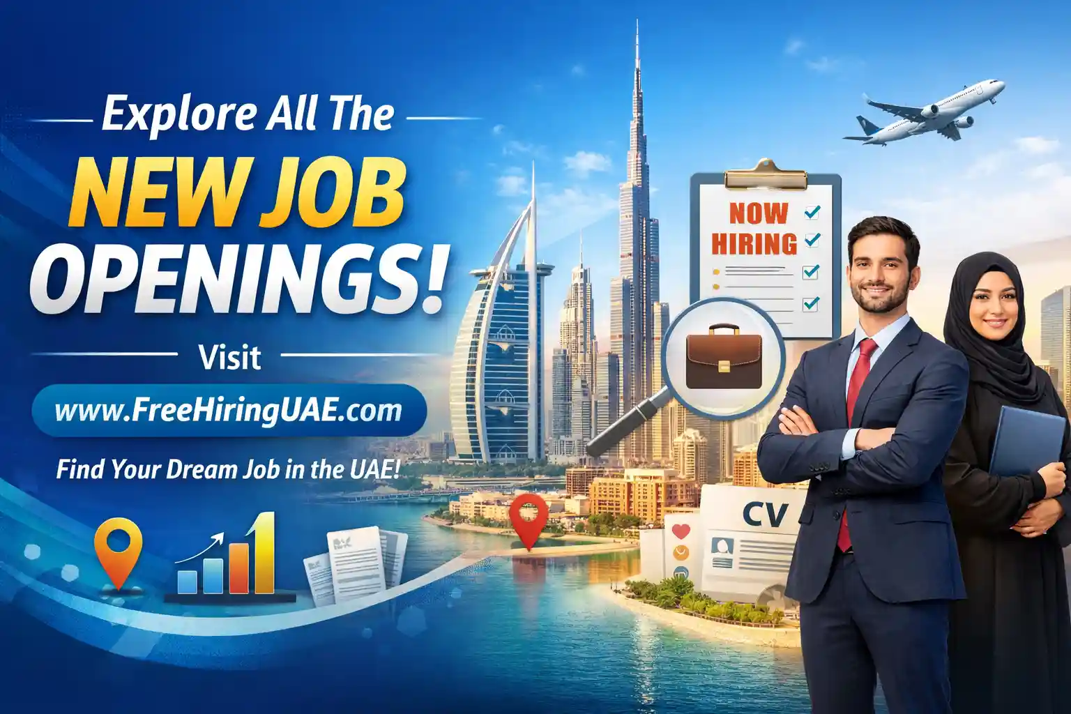 Home 3 Explore new job openings in UAE with FreeHiringUAE – hiring banner with professionals and Dubai skyline